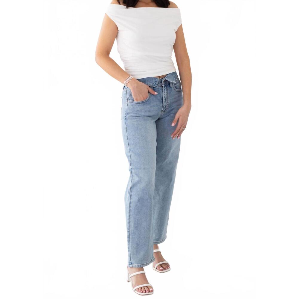 NEW JUST BLACK DENIM folded waist relaxed straight jeans in blue - Picture 4 of 5